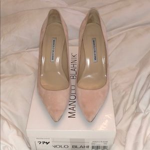 Blush suede Manolo Blahnik heels